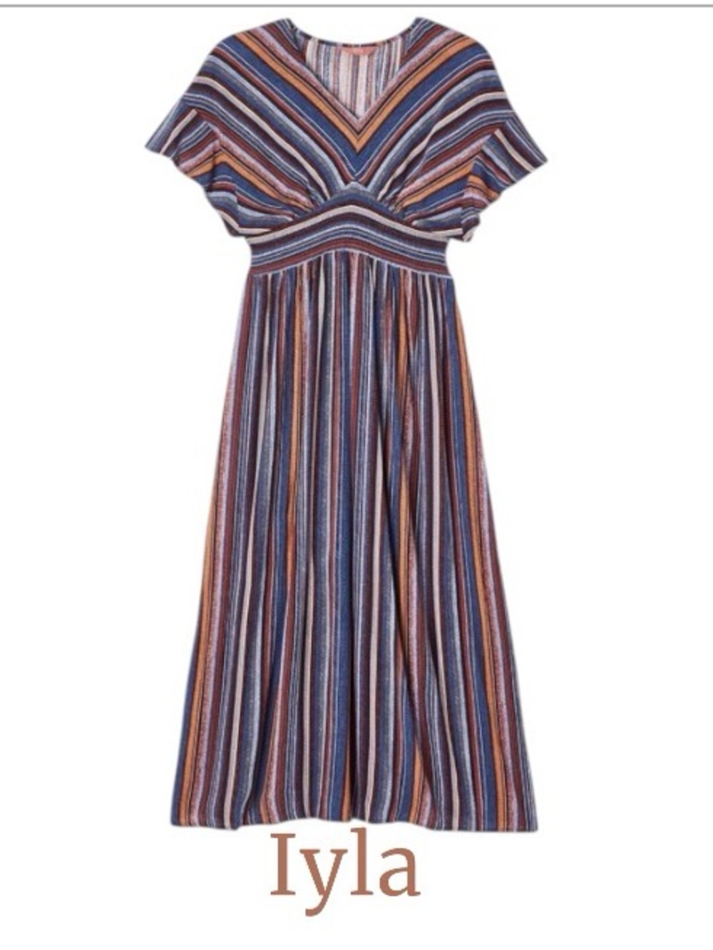 2X iyla Striped Maxi Dress with Dolman Sleeves and Shirred Waist